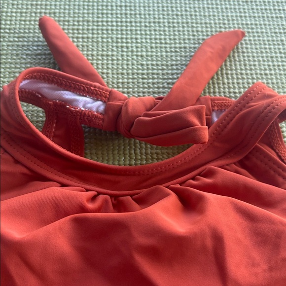 rust orange colored 2 piece bikini with ruffles halter top full coverage bottom - Picture 10 of 10